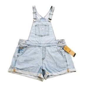 Levi's Denim Bib Shorts Vintage Overalls Blue Wash